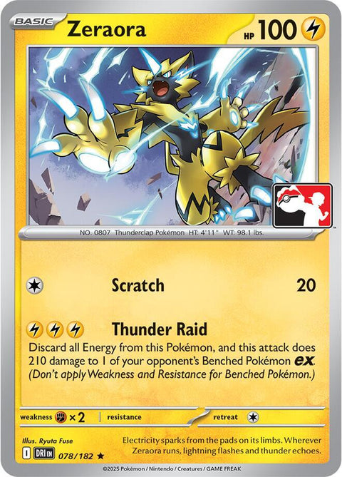Zeraora - 078/182 - Prize Pack Series Nine — Play! Pokémon stamped prize pack card