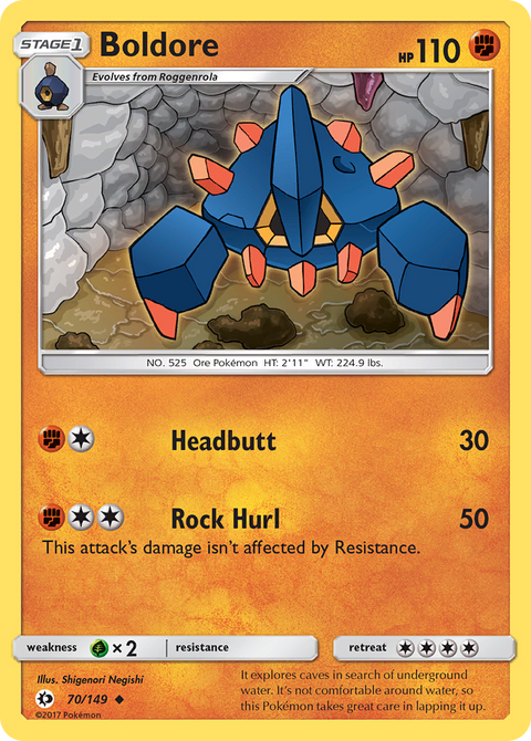 Boldore 70 Sun & Moon Pokémon card
