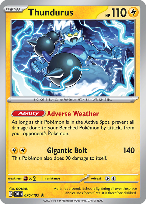 Thundurus 70 Obsidian Flames Pokémon card