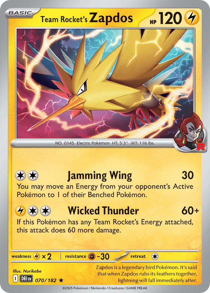 Team Rocket's Zapdos 70 Destined Rivals Pokémon card