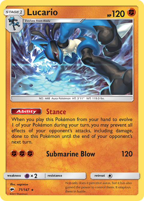 Lucario 71 Burning Shadows Pokémon card
