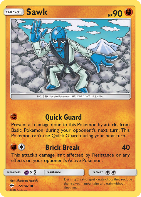 Sawk 72 Burning Shadows Pokémon card