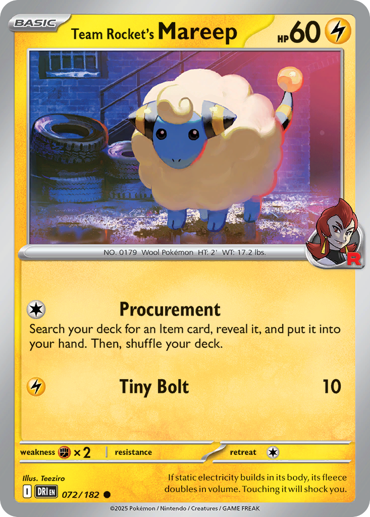 Team Rocket's Mareep 72 Destined Rivals Pokémon card