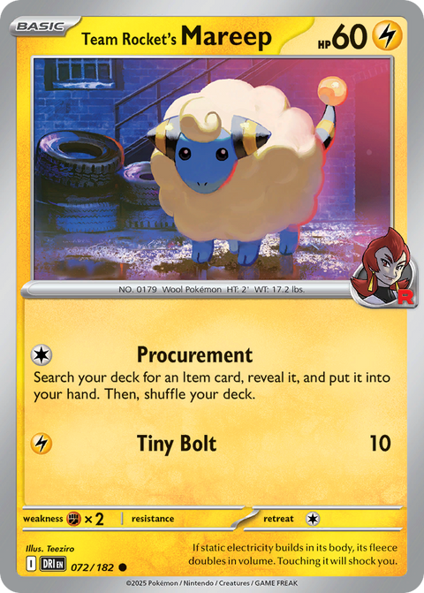Team Rocket's Mareep 72 Destined Rivals Pokémon card