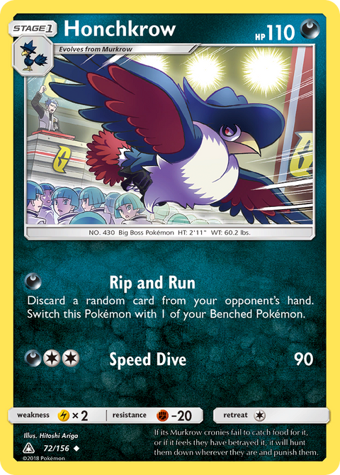 Honchkrow 72 Ultra Prism Pokémon card