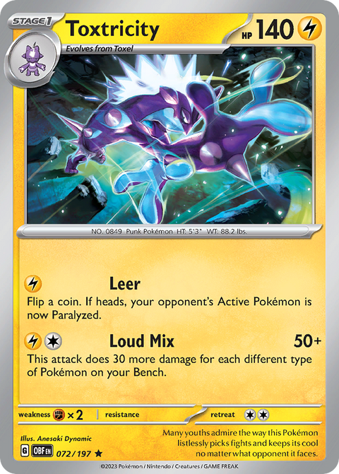 Toxtricity 72 Obsidian Flames Pokémon card