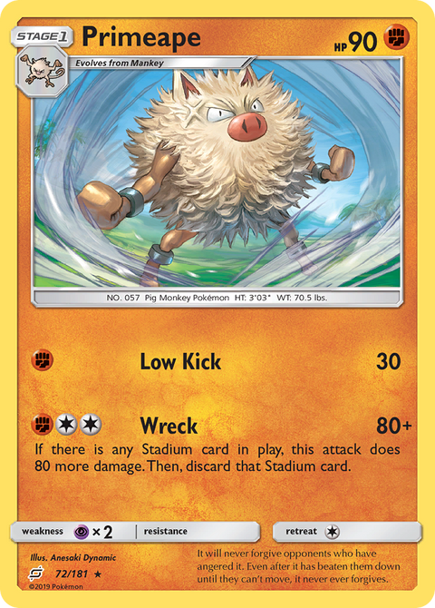 Primeape 72 Team Up Pokémon card