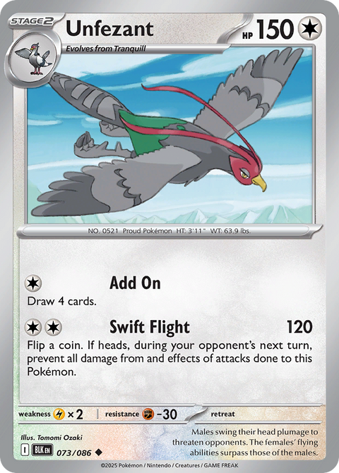 Unfezant 73 Black Bolt Pokémon card