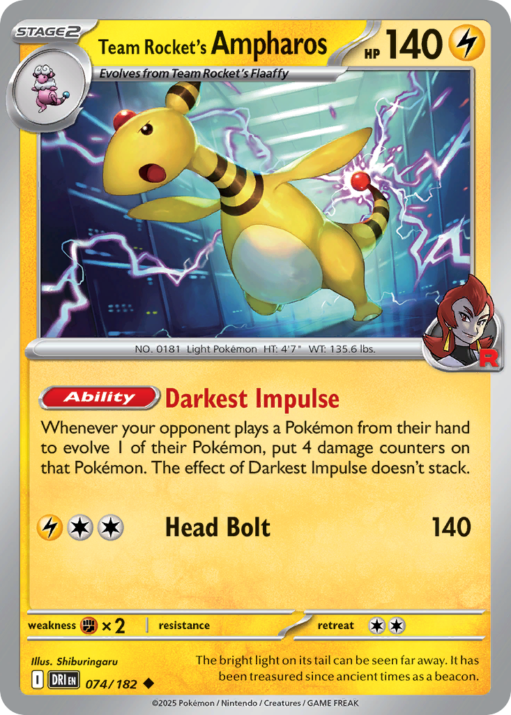 Team Rocket's Ampharos 74 Destined Rivals Pokémon card