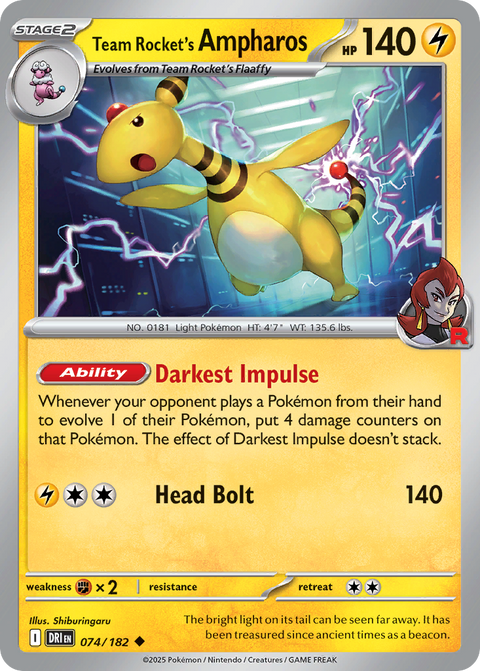 Team Rocket's Ampharos 74 Destined Rivals Pokémon card