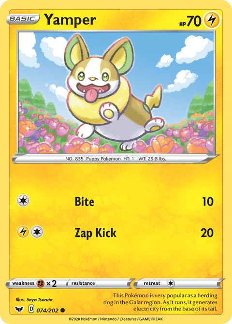 Yamper 74 Sword & Shield Pokémon card
