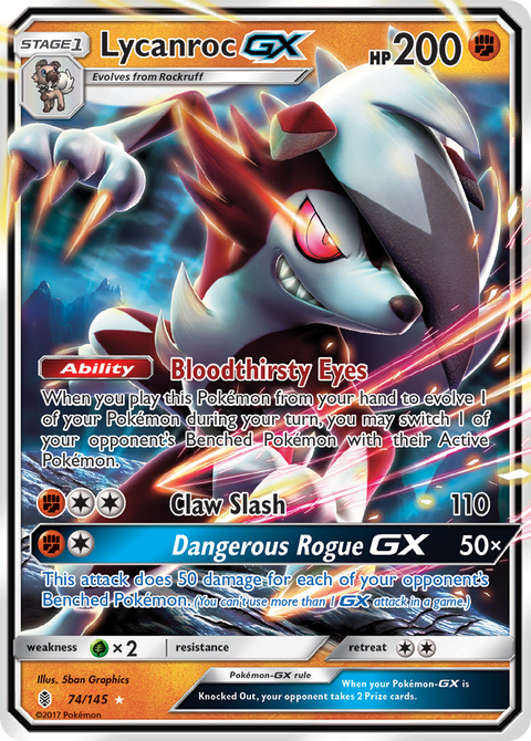 Lycanroc-GX 74 Guardians Rising Pokémon card
