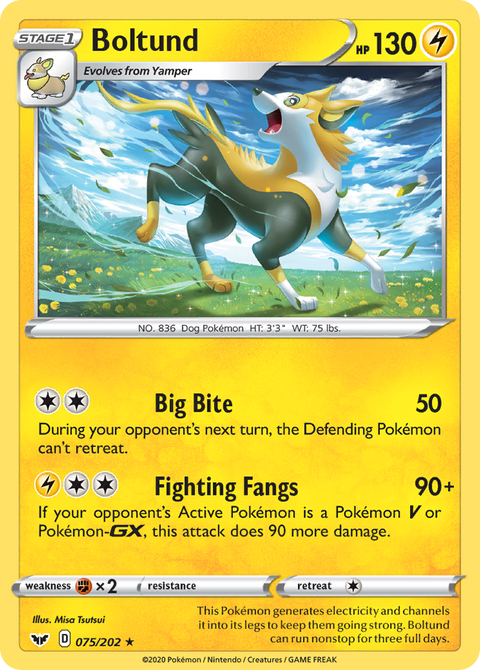 Boltund 75 Sword & Shield Pokémon card