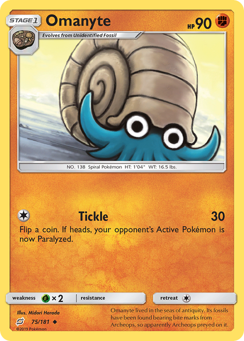 Omanyte 75 Team Up Pokémon card