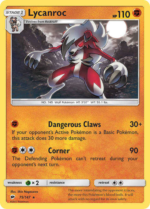 Lycanroc 75 Burning Shadows Pokémon card