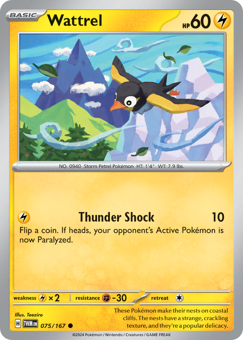 Wattrel 75 Twilight Masquerade Pokémon card