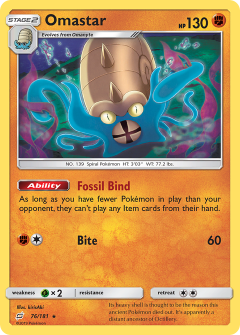 Omastar 76 Team Up Pokémon card