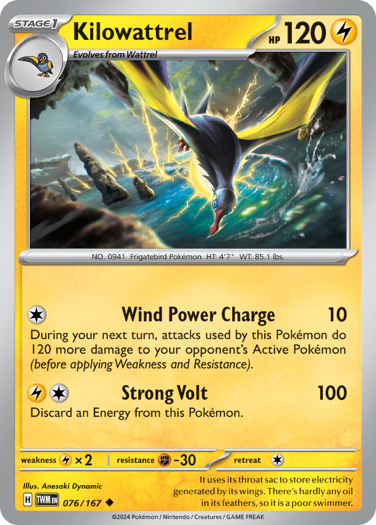Kilowattrel 76 Twilight Masquerade Pokémon card