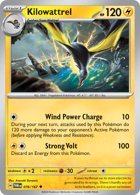Kilowattrel 76 Twilight Masquerade Pokémon card