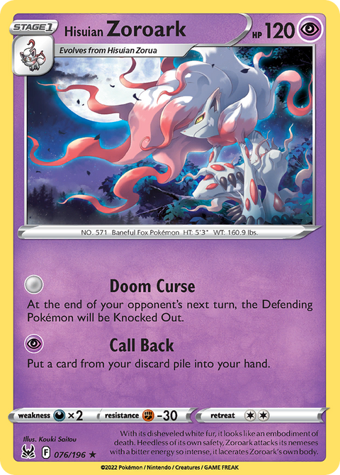 Hisuian Zoroark 76 Lost Origin Pokémon card