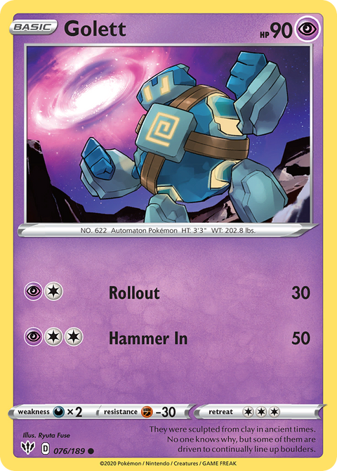 Golett 76 Darkness Ablaze Pokémon card