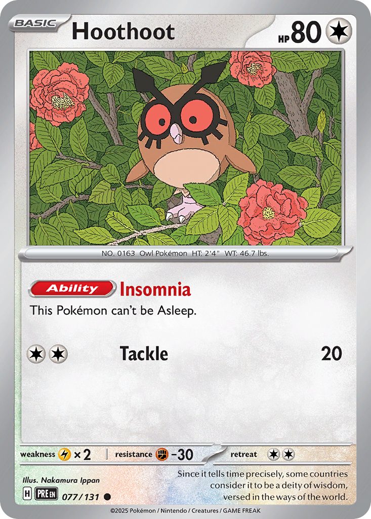 Hoothoot 77 Prismatic Evolutions Pokémon card