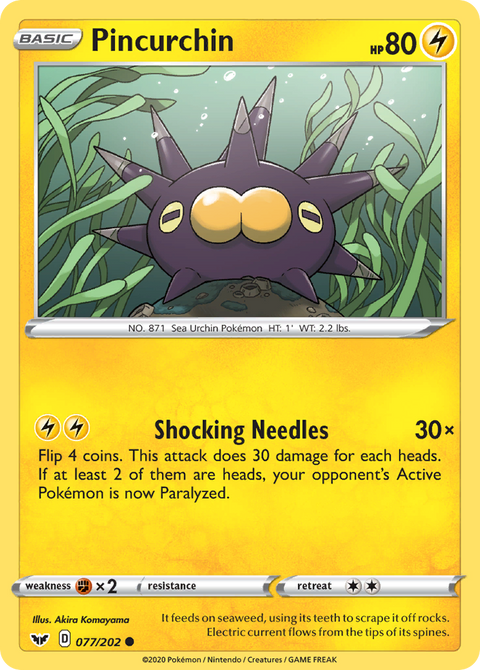 Pincurchin 77 Sword & Shield Pokémon card