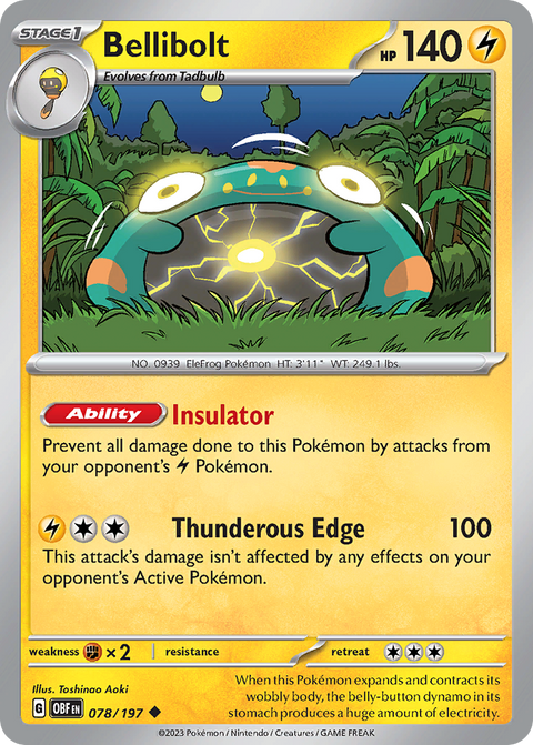 Bellibolt 78 Obsidian Flames Pokémon card