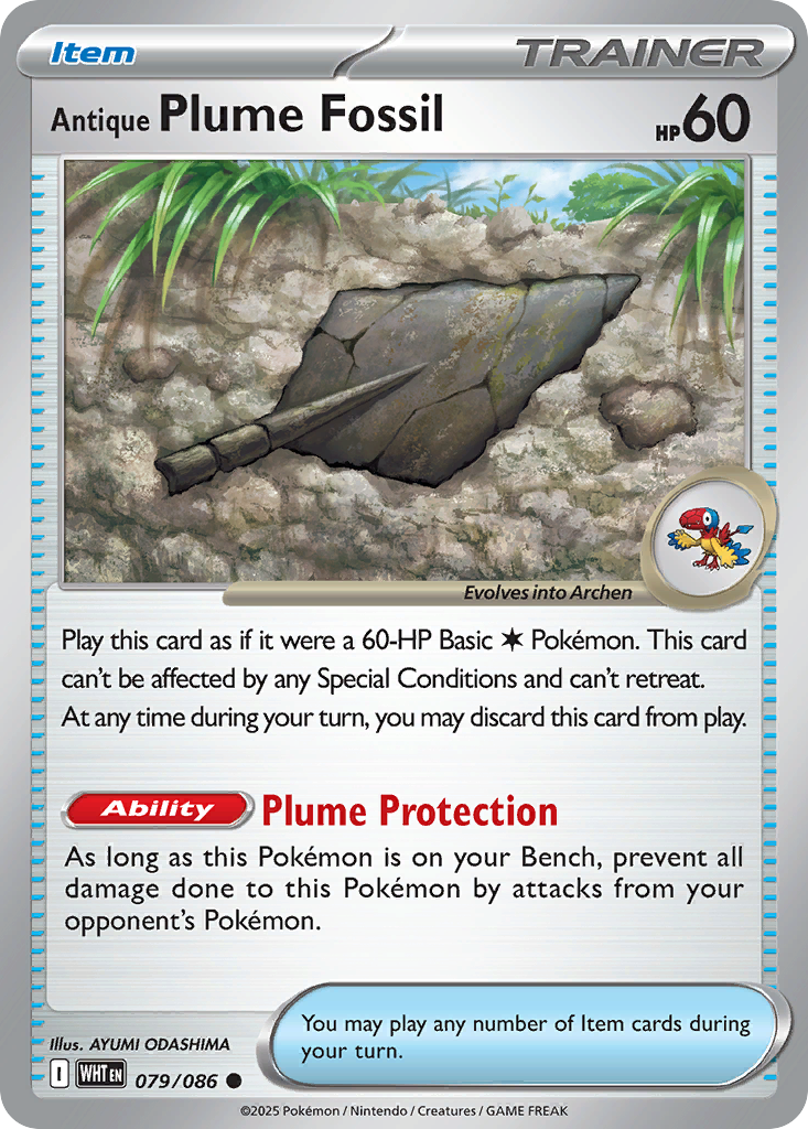 Antique Plume Fossil 79 White Flare Pokémon card