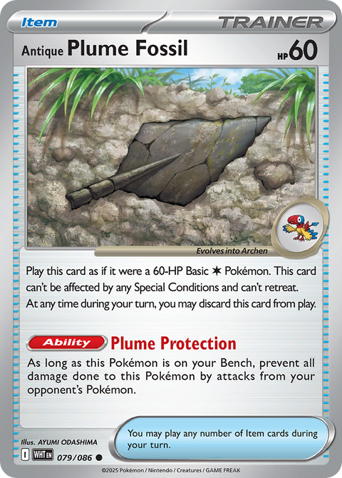 Antique Plume Fossil 79 White Flare Pokémon card