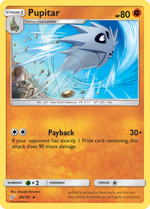 Pupitar 80 Team Up Pokémon card