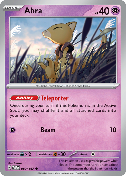 Abra 80 Twilight Masquerade Pokémon card