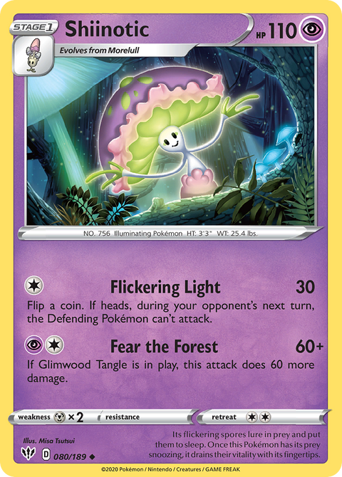 Shiinotic 80 Darkness Ablaze Pokémon card