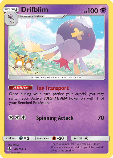 Drifblim 81 Unified Minds Pokémon card