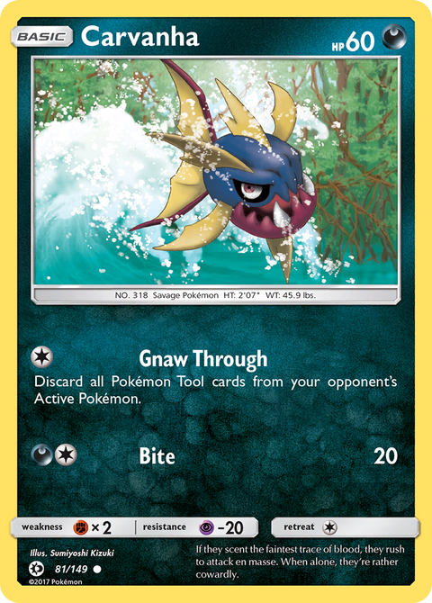 Carvanha 81 Sun & Moon Pokémon card