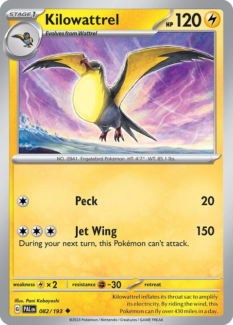 Kilowattrel 82 Paldea Evolved Pokémon card