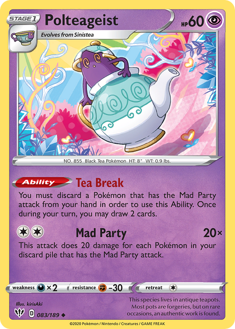 Polteageist 83 Darkness Ablaze Pokémon card