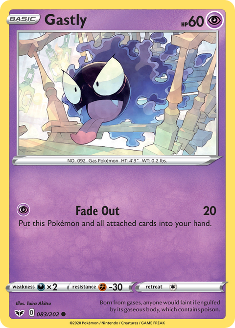 Gastly 83 Sword & Shield Pokémon card