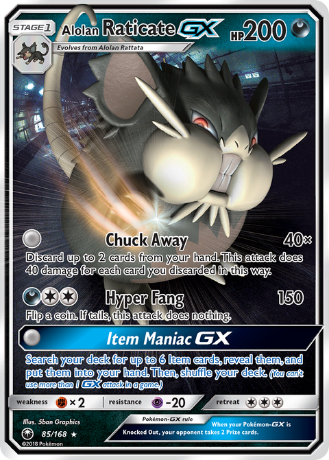 Alolan Raticate-GX 85 Celestial Storm Pokémon card