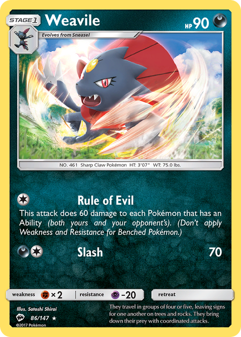 Weavile 86 Burning Shadows Pokémon card