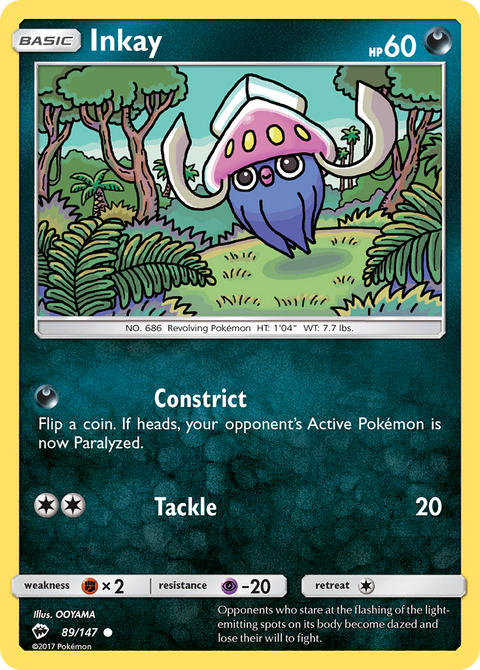 Inkay 89 Burning Shadows Pokémon card