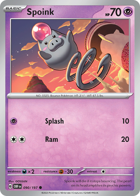 Spoink 90 Obsidian Flames Pokémon card