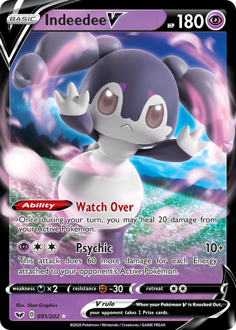 Indeedee V 91 Sword & Shield Pokémon card
