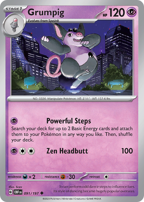 Grumpig 91 Obsidian Flames Pokémon card