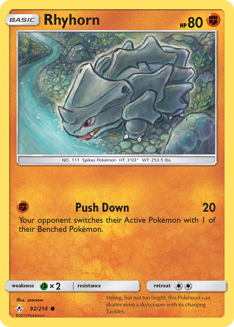 Rhyhorn 92 Unbroken Bonds Pokémon card