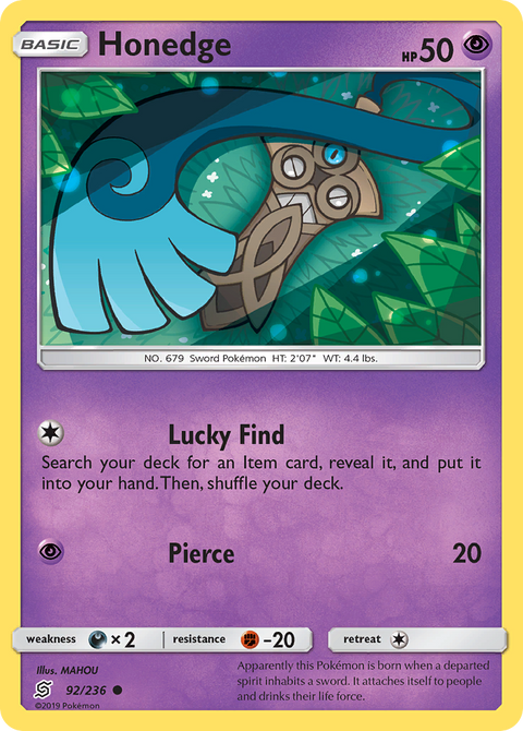 Honedge 92 Unified Minds Pokémon card