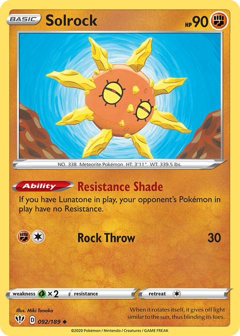 Solrock 92 Darkness Ablaze Pokémon card
