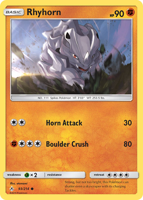 Rhyhorn 93 Unbroken Bonds Pokémon card