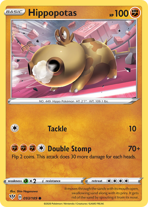 Hippopotas 93 Darkness Ablaze Pokémon card