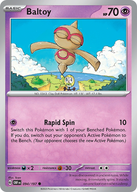 Baltoy 94 Obsidian Flames Pokémon card